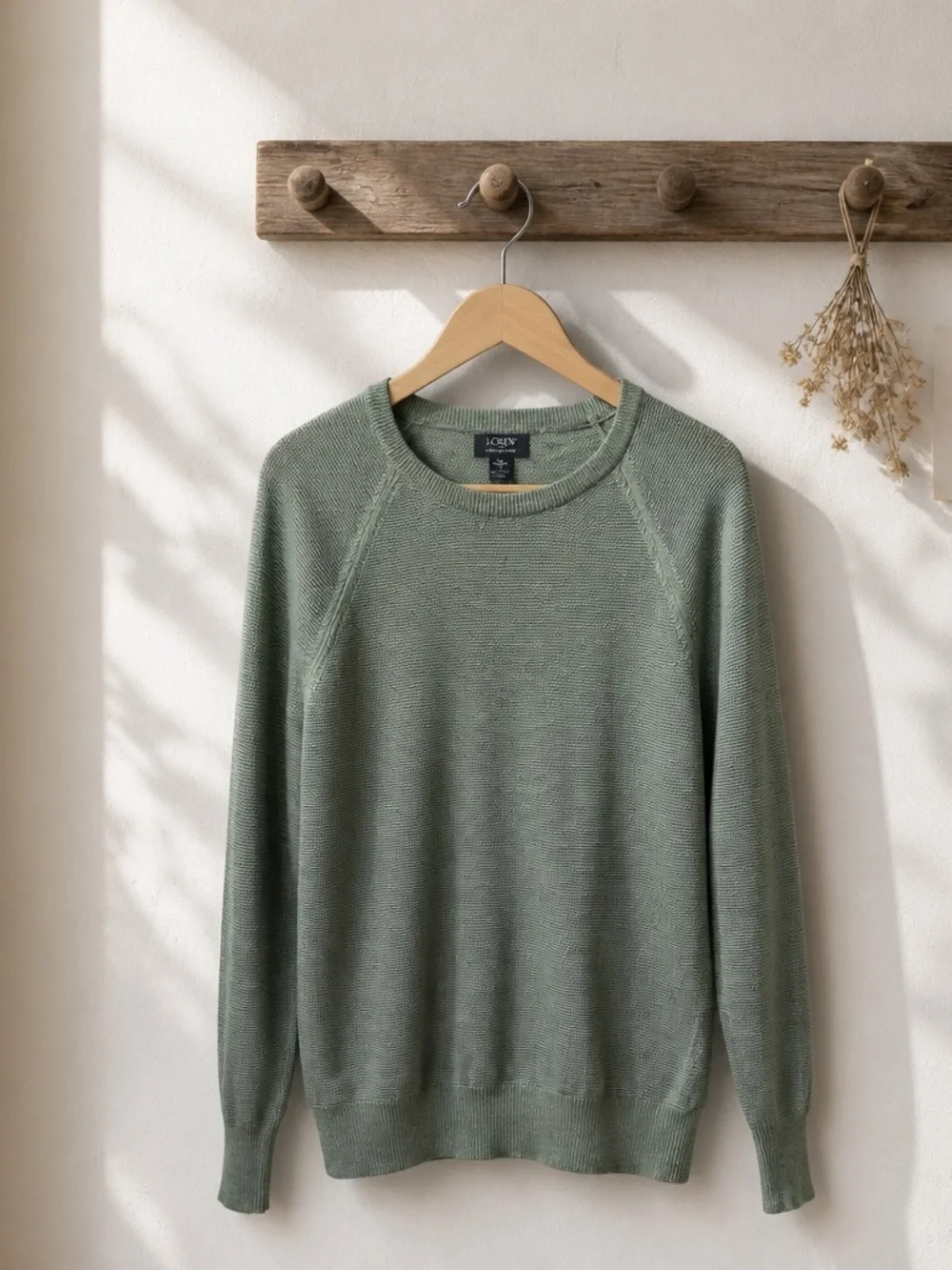 NWT J. Crew Crew Neck Textured Lightweight Green Sweater - Size M